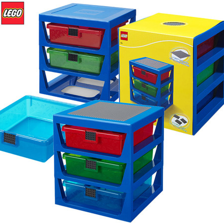 [LEGO] 3단 서랍형 정리함 블루/ 정품 레고놀이판포함